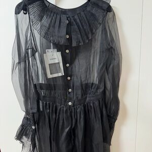 Chanel Sheer Black Dress with Ruffled Collar
